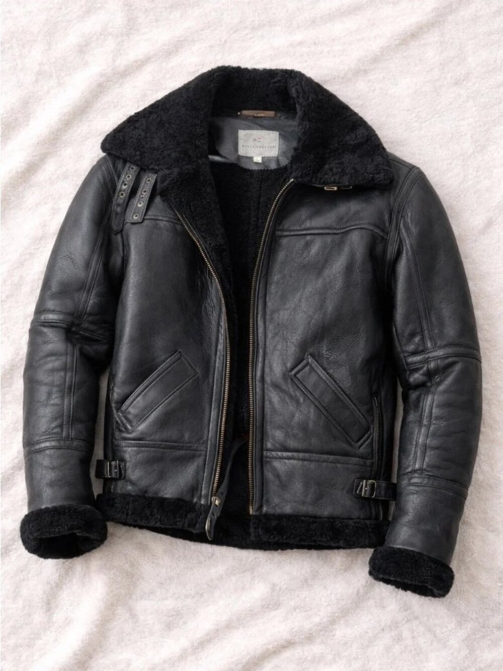 Marco Enzolani Trentino B3 Black Real Shearling Bomber Jacket Sheepskin Leather - Picture 2 of 3